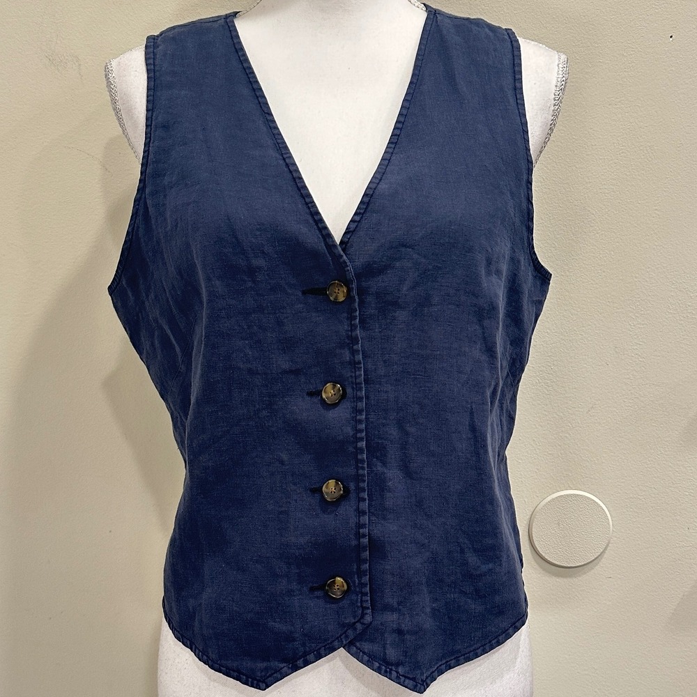 Faherty Monterey Linen Vest Navy Blue Medium Coastal‎ Preppy Minimalist Casual